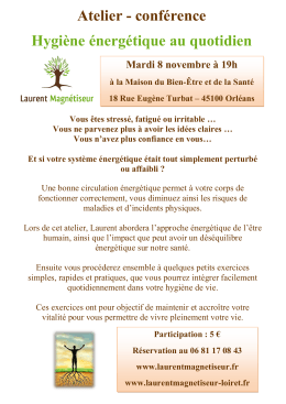 Atelier - conf&eacute;rence Hygi&egrave;ne &eacute;nerg&eacute;tique au quotidien