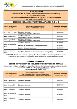 Calendrier prévisionnel des réunions CAP/CT 2017