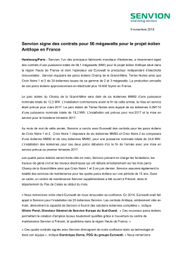 Senvion signe des contrats pour 56 m&eacute;gawatts pour le projet &eacute;olien
