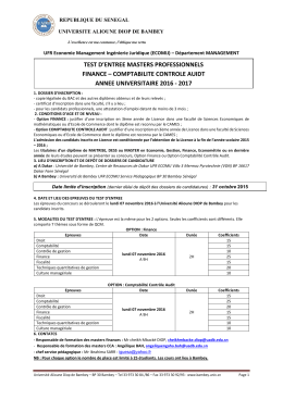 test d`entree masters professionnels finance