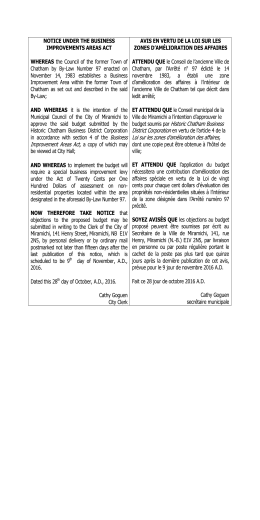 NOTICE UNDER THE BUSINESS IMPROVEMENTS AREAS ACT