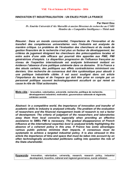 Innovation et Industrialisation un enjeu pour la France
