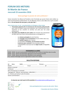 Forum des M&eacute;tiers Novembre 2016