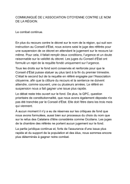 COMMUNIQUÉ DE L`ASSOCIATION CITOYENNE CONTRE LE