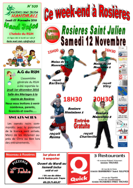 l`hebdo du gymnase. - Rosières Saint Julien Handball