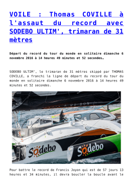 VOILE : Thomas COVILLE &agrave; l`assaut du record avec SODEBO