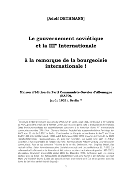 [Adolf DETHMANN] Le gouvernement sovi&eacute;tique et la IIIe