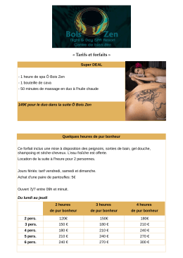 Tarifs et forfaits - &Ocirc; Bois Zen &Ocirc; Bois Zen