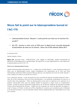 Nicox fait le point sur le latanoprostène bunod et l`AC-170