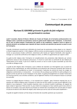 Communiqué de presse - Ministère du Travail, de l`Emploi, de la