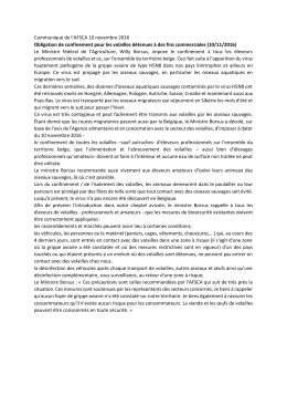 Communiqu&eacute; de l`AFSCA 10 novembre 2016 Obligation de