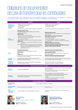 Obligations de documentation des prix de transfert pour les