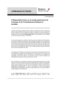 COMMUNIQUE DE PRESSE Z Responsible Invest, ou le