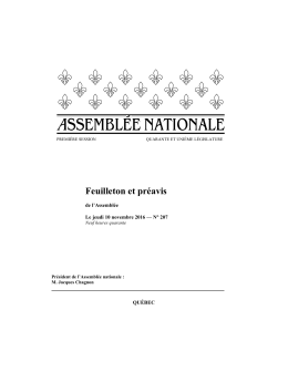 Feuilleton et pr&eacute;avis - Assembl&eacute;e nationale du Qu&eacute;bec