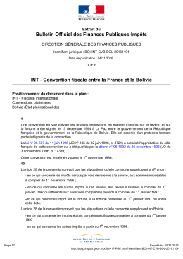 Convention fiscale entre la France et la Bolivie - BOFiP