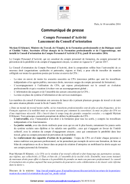 Communiqué de presse Compte Personnel d`Activité Lancement du