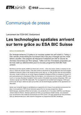 Les technologies spatiales arrivent sur terre grâce au ESA BIC Suisse