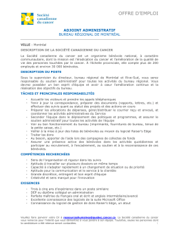 Adjointe administrative - Bureau r&eacute;gional de Montr&eacute;al