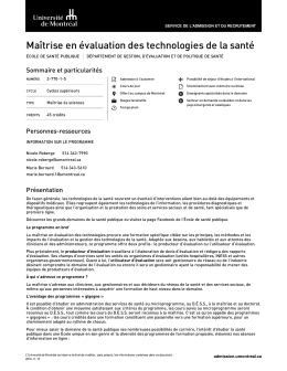 Maîtrise en évaluation des technologies de la santé