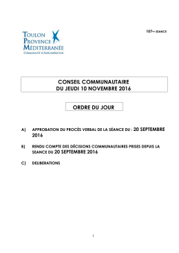 Ordre du Jour du Conseil Communautaire du 10 novembre