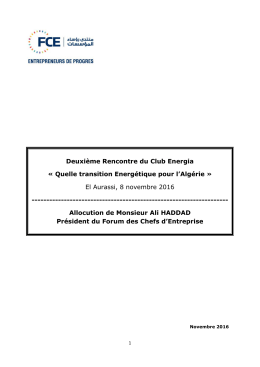 Quelle transition Energétique pour l`Algérie