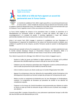 Paris 2024 et la Ville de Paris signent un accord de partenariat avec