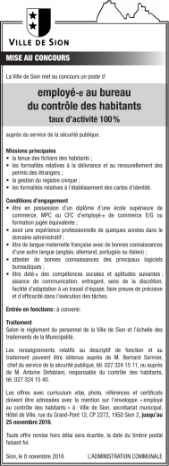 employ&eacute;-e au bureau du contr&ocirc;le des habitants