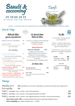 Tarifs - Beauté et Cocooning