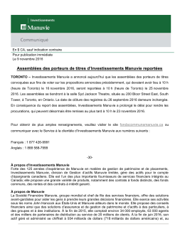 Assembl&eacute;es des porteurs de titres d`Investissements Manuvie