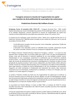 Transgene annonce la réussite de l`augmentation