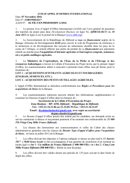 AVIS D`APPEL D`OFFRES INTERNATIONAL Date: 07 Novembre