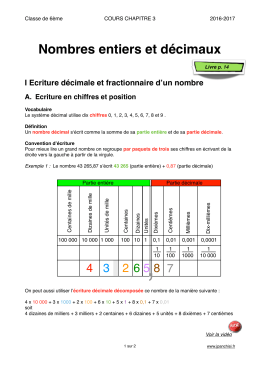Nombres entiers et décimaux