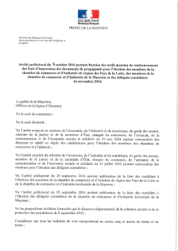 Arrêté préfectoral portant fixation des tarifs maxima de