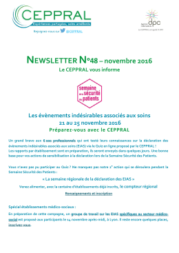 NEWSLETTER N&deg;48&ndash; novembre 2016
