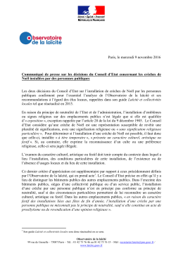 Communiqu&eacute; de l`Observatoire de la la&iuml;cit&eacute; sur