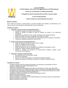 Charg&eacute; de mission Projet Educatif Local (H/F)
