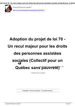 Adoption du projet de loi 70 - Un recul majeur pour les droits des