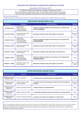 Calendrier des indicateurs conjoncturels publi&eacute;s par la Dares
