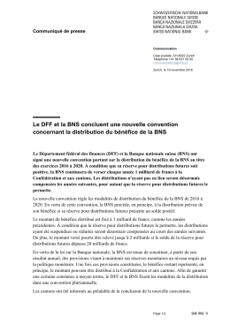 Le DFF et la BNS concluent une nouvelle convention concernant la