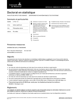 Doctorat en statistique - Universit&eacute; de Montr&eacute;al