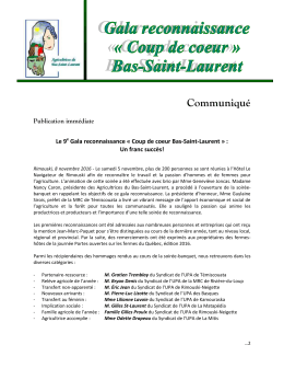 Communiqu&eacute; - Les Saveurs du Bas-Saint