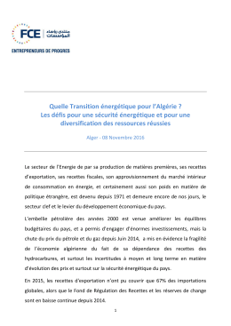 Quelle Transition énergétique pour l`Algérie ? Les défis pour