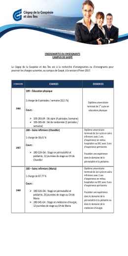 ENSEIGNANTES OU ENSEIGNANTS CAMPUS DE GASPÉ Le