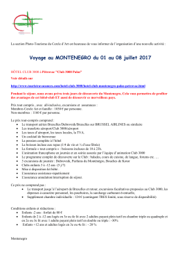 Voyage au MONTENEGRO du 01 au 08 juillet 2017