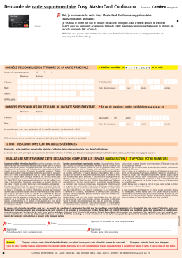 Demande de carte suppl&eacute;mentaire Cosy MasterCard