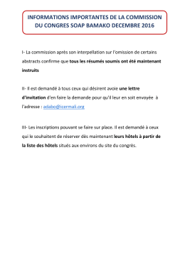 Infos SOAP Bamako 2016