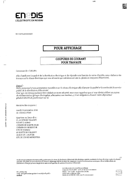 Coupures courant - Dates et secteurs