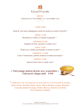 Menu de la semaine du 7 au 12 Novembre 2016