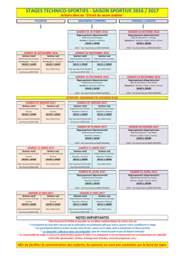 STAGES TECHNICO-SPORTIFS - SAISON SPORTIVE 2016 / 2017