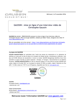 GAUSSIN : mise en ligne d`une interview vidéo de Christophe Gaussin